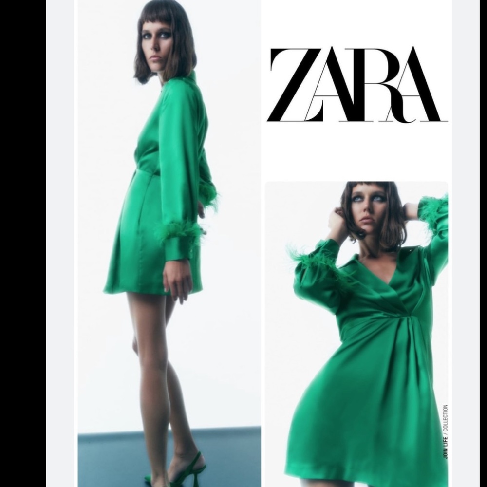 Zara feather effect satin dress